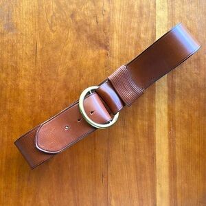 Brown Leather Belt with Gold Buckle